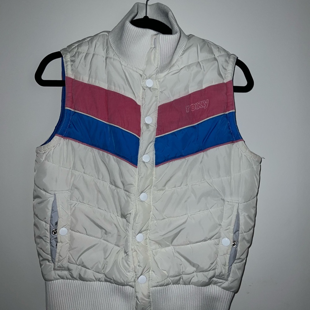 Roxy White, Pink, and Blue Puffer Vest
